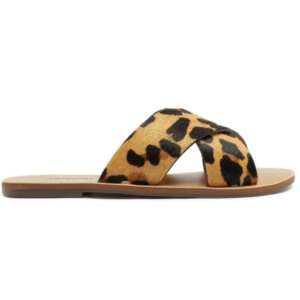 sandália salto rasteiro animal print