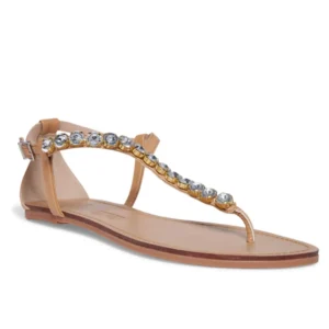 Rasteira Napa Santorine Creme Tiras Pedrarias - Santa Lolla