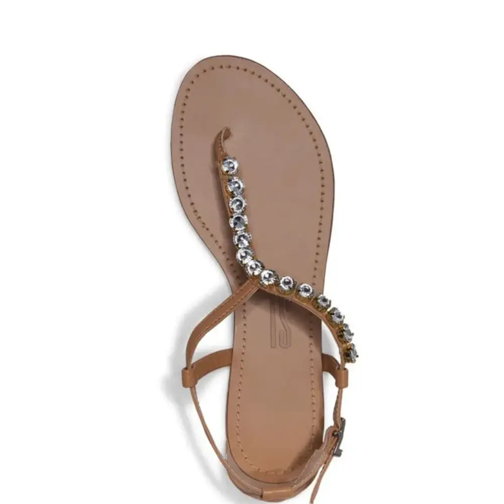 Rasteira Napa Santorine Creme Tiras Pedrarias - Santa Lolla - Imagem 4