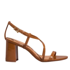 Sandália Verniz Marrom Salto Bloco Médio - Santa Lolla