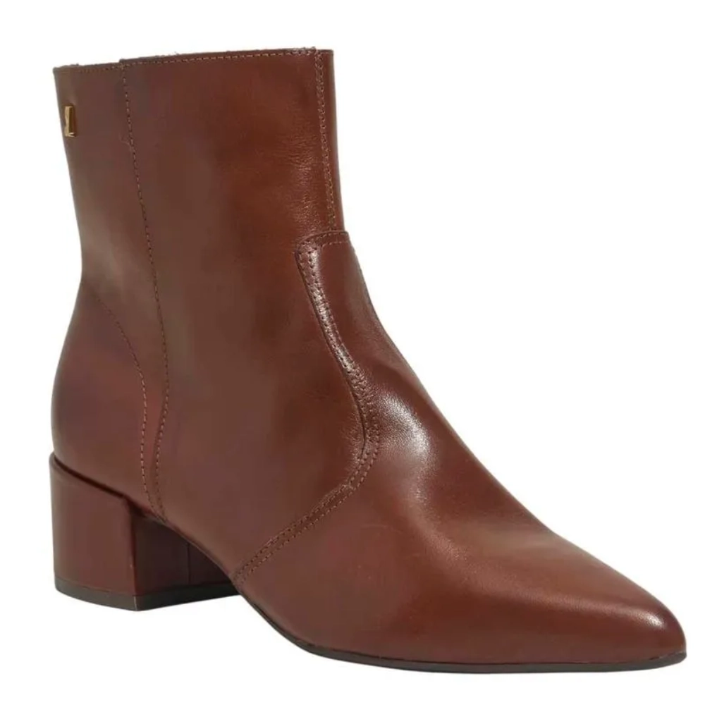 Bota Cano Médio Couro Salto Baixo Marrom - Santa Lolla - Imagem 2