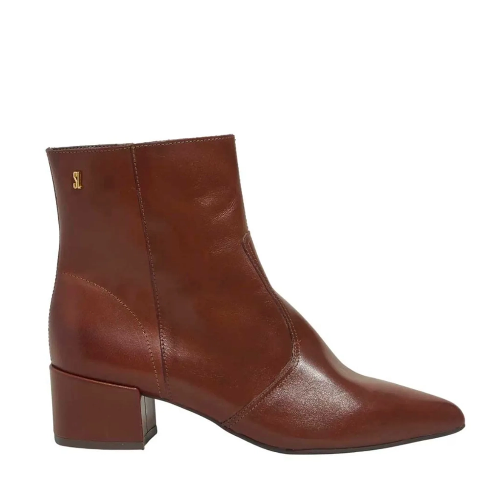 Bota Cano Médio Couro Salto Baixo Marrom - Santa Lolla